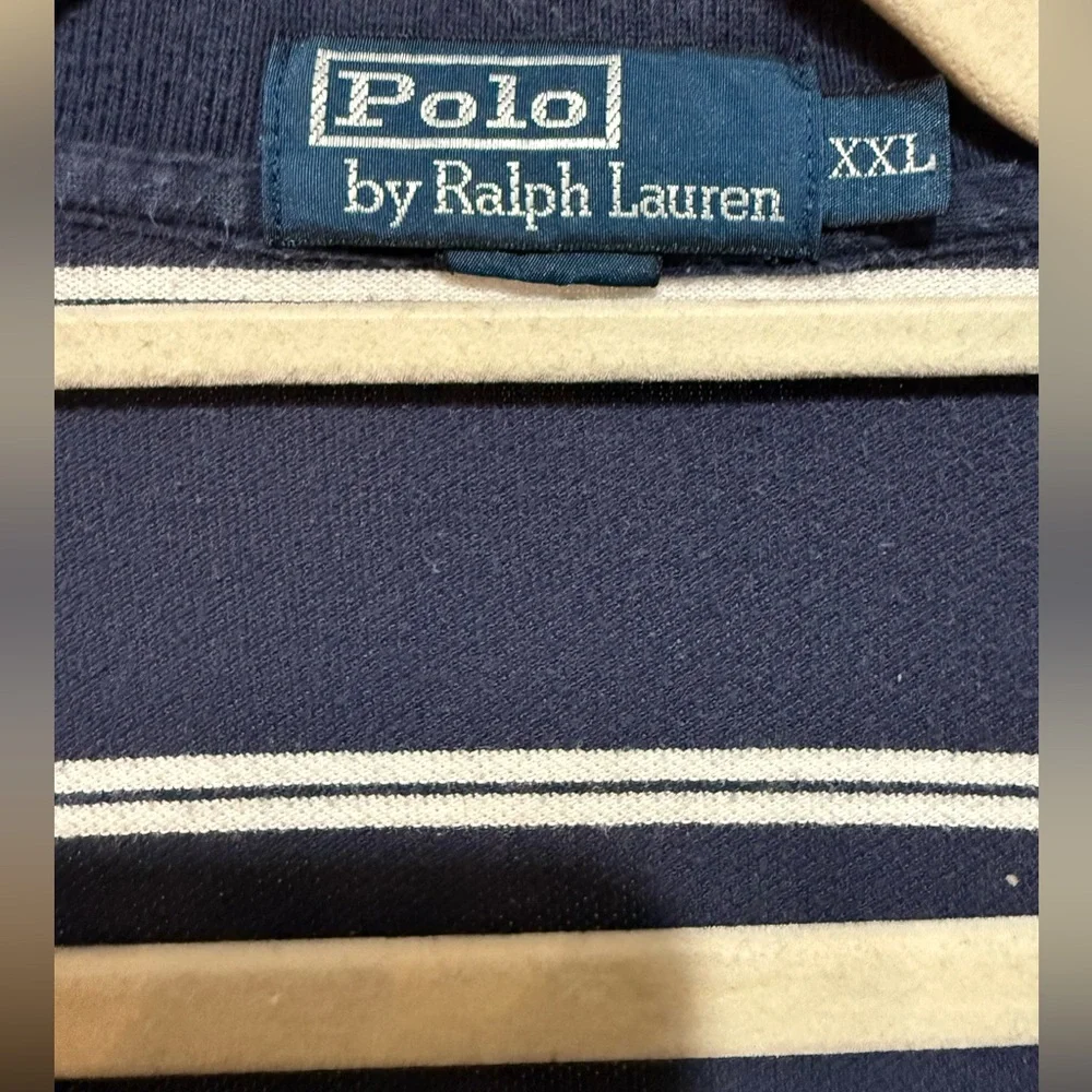 Ralph Lauren Classic Fit Polo Shirt Navy Blue with White Stripes Size‎ XXL